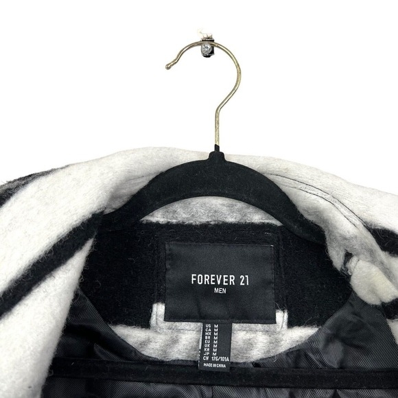 Forever 21 Jacket Coat Wool Blend Full Zip Lined SIde Pockets Geo Print Men Sz M - Picture 4 of 7